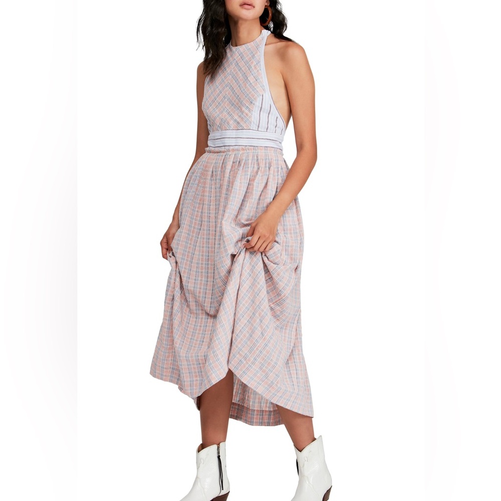 Free People Color Theory Midi Dress Pink Combo XS NWT #71